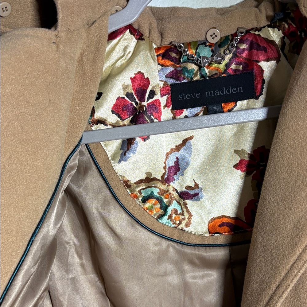 Steve Madden faux wool Women's Tan Double-Breasted winter trench coat S - Picture 8 of 8